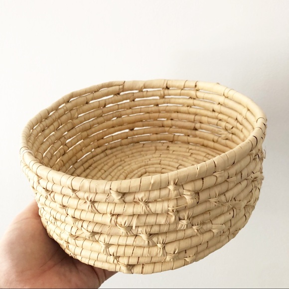 Coiled Grass Wicker Basket Boho Unique Decor